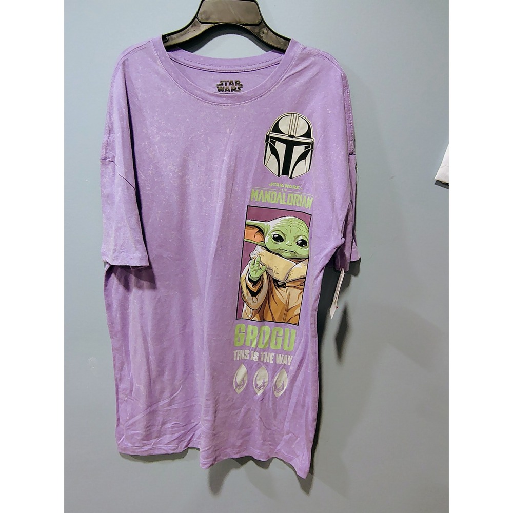 Star Wars The Mandalorian Grogu Purple Acid Wash Graphic T-Shirt Kids 2XL 18 NWT